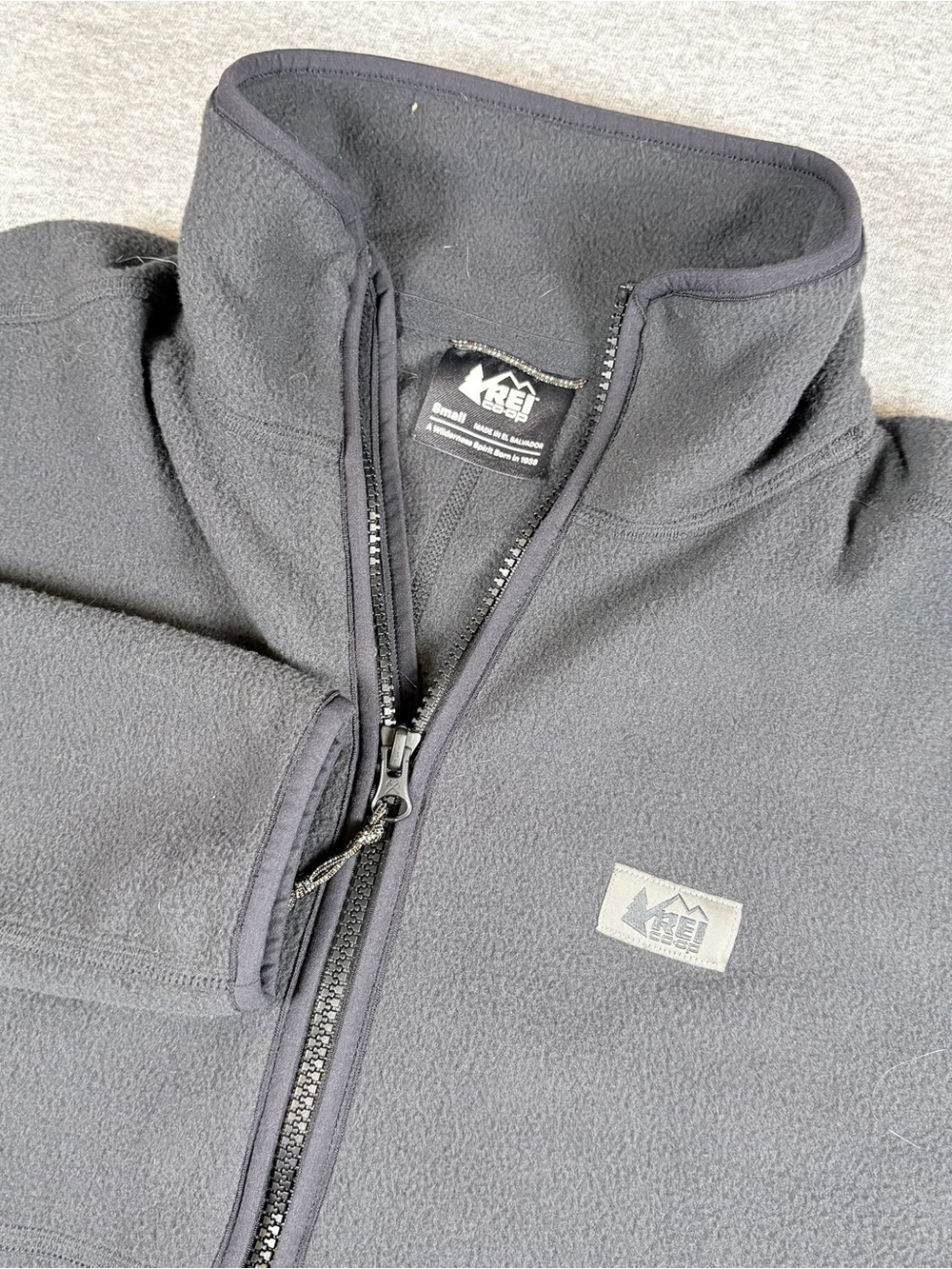 REI Co Op Mens S Full Zip Fleece Jacket Grey Gorpcore Lightweight Outdoor Black